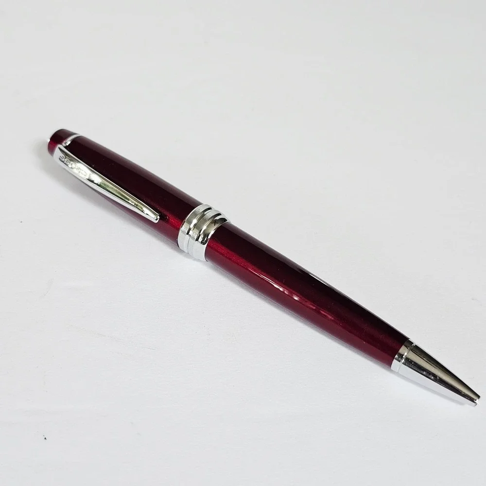 Vtg Cross Bailey Ballpoint Pen Metallic Burgundy Red Chrome Trim Twist Action